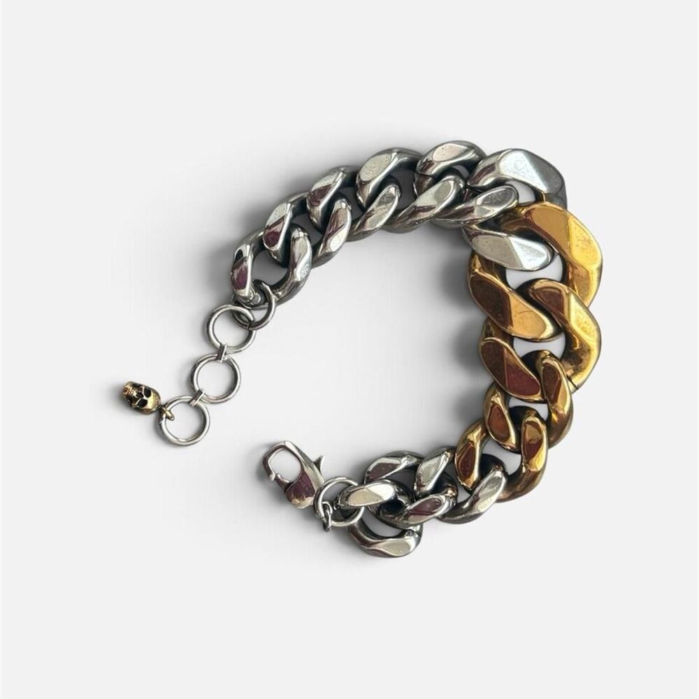 Alexander McQueen Two-Tone Chain Bracelet, Curb-link $475 Retail